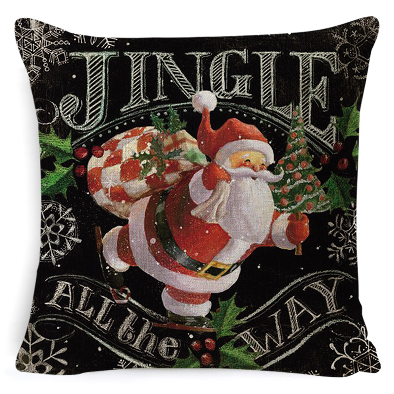 105g Weight Pillow Cases Home Textiles & Decor Type throw pillow, pillow case Event & Party Supplies Linen Material Christmas Festival Letter, Deer Pattern Retro Style Retro Letter Deer Linen Pillow Cases 无