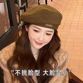 毛呢贝雷帽女款秋冬显脸小网红百搭春夏八角帽大头围潮牌画家帽子