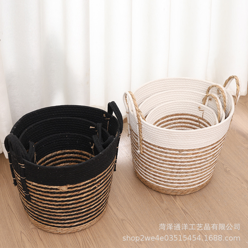Spot cestas de almacenamiento de ropa sucia de doble oreja tejida de paja nórdica, macetas de plantas verdes, cestas decorativas, canastas de almacenamiento de artículos diversos para bocadillos de sala de estar