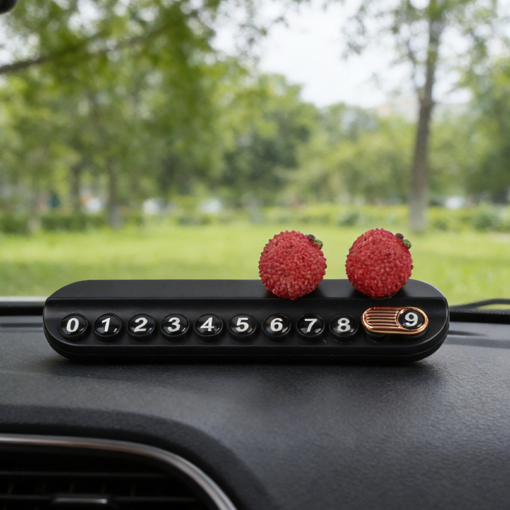 Tarjeta telefónica de movimiento de automóviles, tarjeta de estacionamiento temporal, decoración de automóviles de frutas personales, adornos de litchi