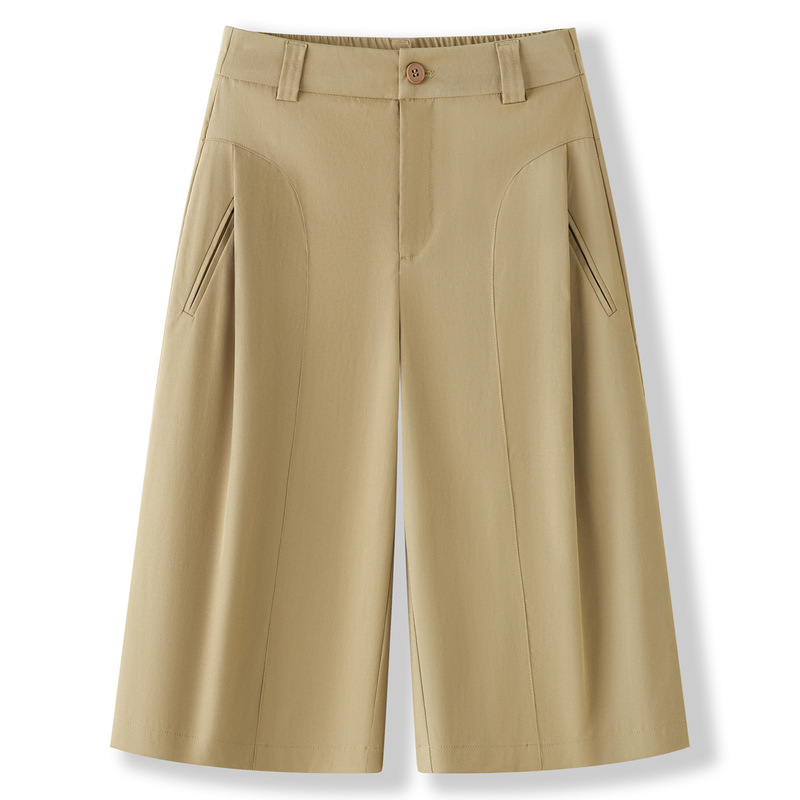 Khaki Suit Shorts for Women, Summer Thin Style, 2026 New High-Waisted, Drapey Wide-Leg Cropped Pants, Loose Straight-Leg Pants Khaki Suit Shorts for Women, Summer Thin Style, 2026 New High-Waisted, Drapey Wide-Leg Cropped Pants, Loose Straight-Leg Pants