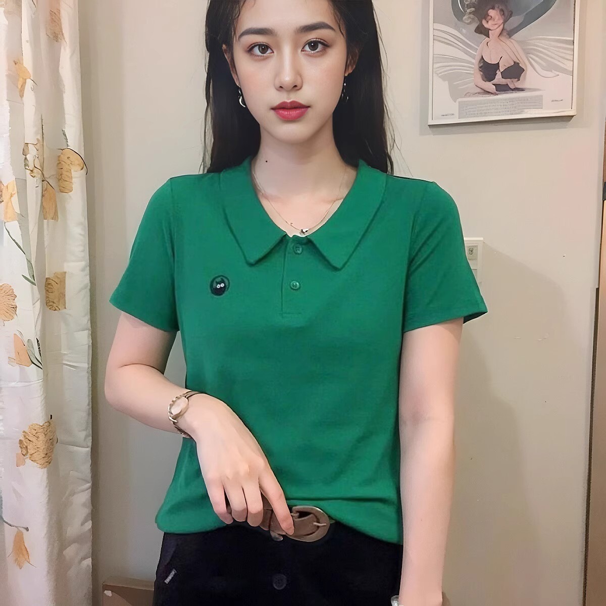 Cross-border hot-selling new Peter Pan collar short-sleeved t-shirt for women, fashionable and stylish embroidered top, youthful and trendy, same style as seen on TikTok.
