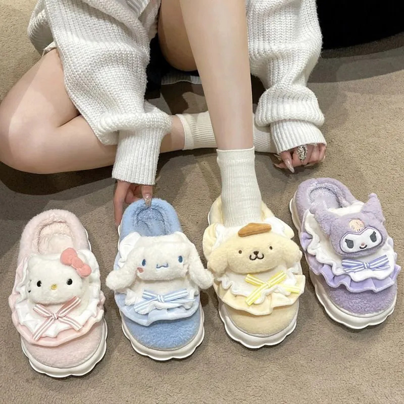Apron Cotton Slippers, Super Cute Student Dormitory Warm Winter Cotton Slippers, New Non-Slip Thick-Soled Slippers for Women, My Melody