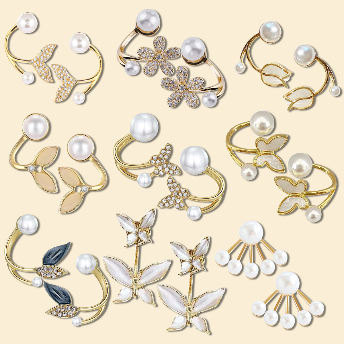 日韩镶钻花朵后挂式耳钉夏天女轻奢高级感珍珠一款三戴耳饰品批发