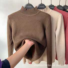 秋冬季针织衫一体绒年面料高领加绒内女打底毛衣加厚搭2025爆款