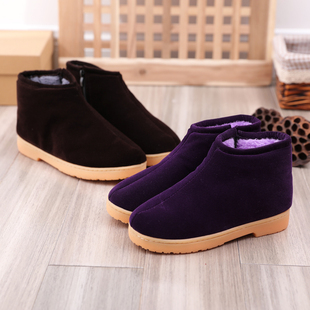 Winter Handmade Cotton Shoes for Women with Heel, Mom's Home Shoes, Winter Indoor Non-Slip Heel Cotton Shoes for Middle-Aged and Elderly, Beihongzhi