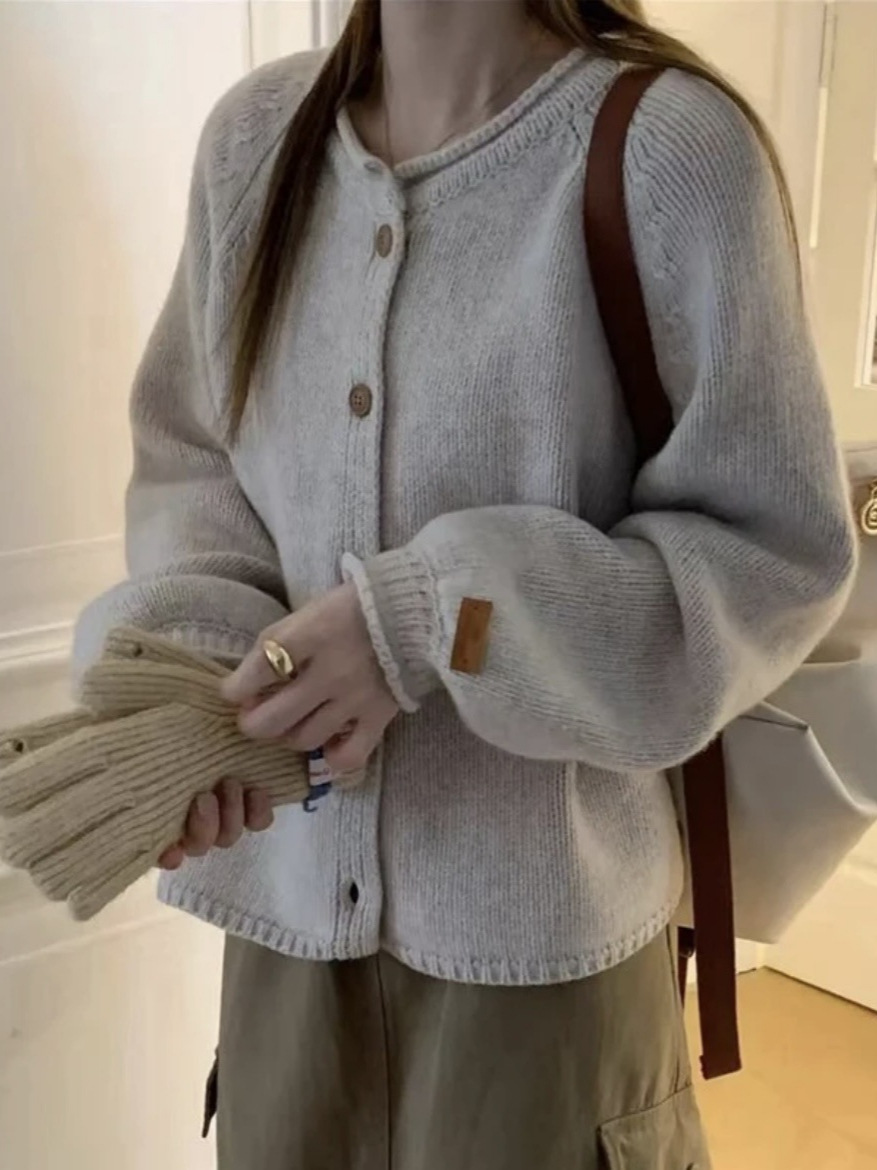 24 invierno Puyuan perezoso viento japonés y coreano ropa casual de mujer cardigan de cashmere grueso cuello redondo suéter suelto