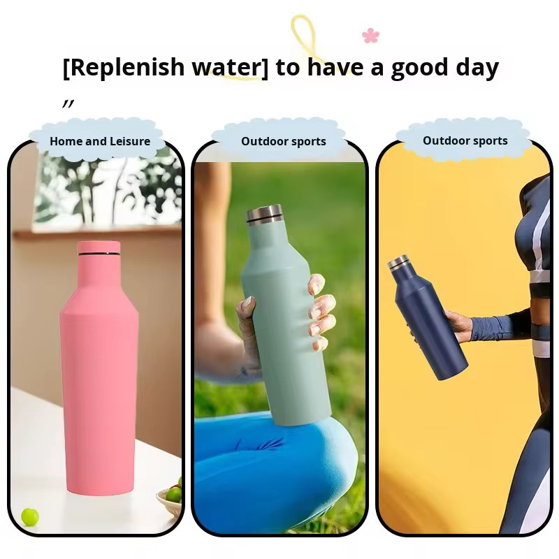 Nuevas botellas de acero inoxidable transfronterizas deportivas portátiles al aire libre tazas térmicas de estilo americano botellas de vino se pueden fijar logotipo