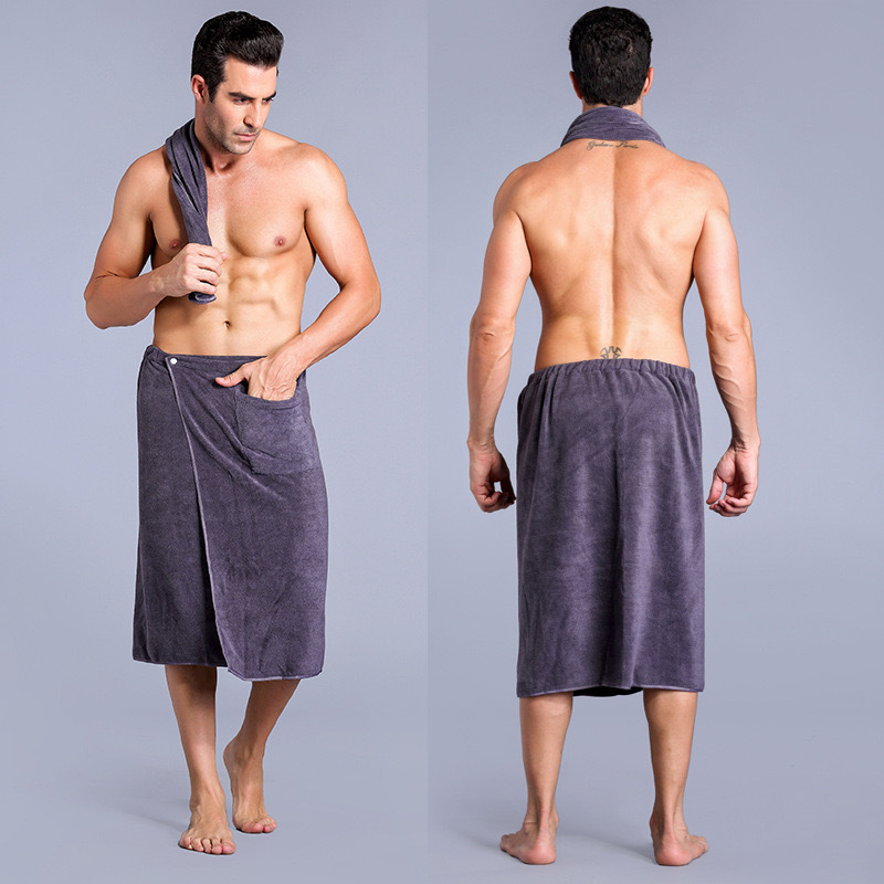 Men's Short Bath Skirt Button Bath Towel Beach Wrap Skirt Towel Cross-border Trade Single Men's elastic Belt Absorbent Towel Sexy