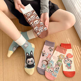 网红卡通袜子女新品中筒袜拉布布棉质菱形直板女袜诸暨袜厂家批发
