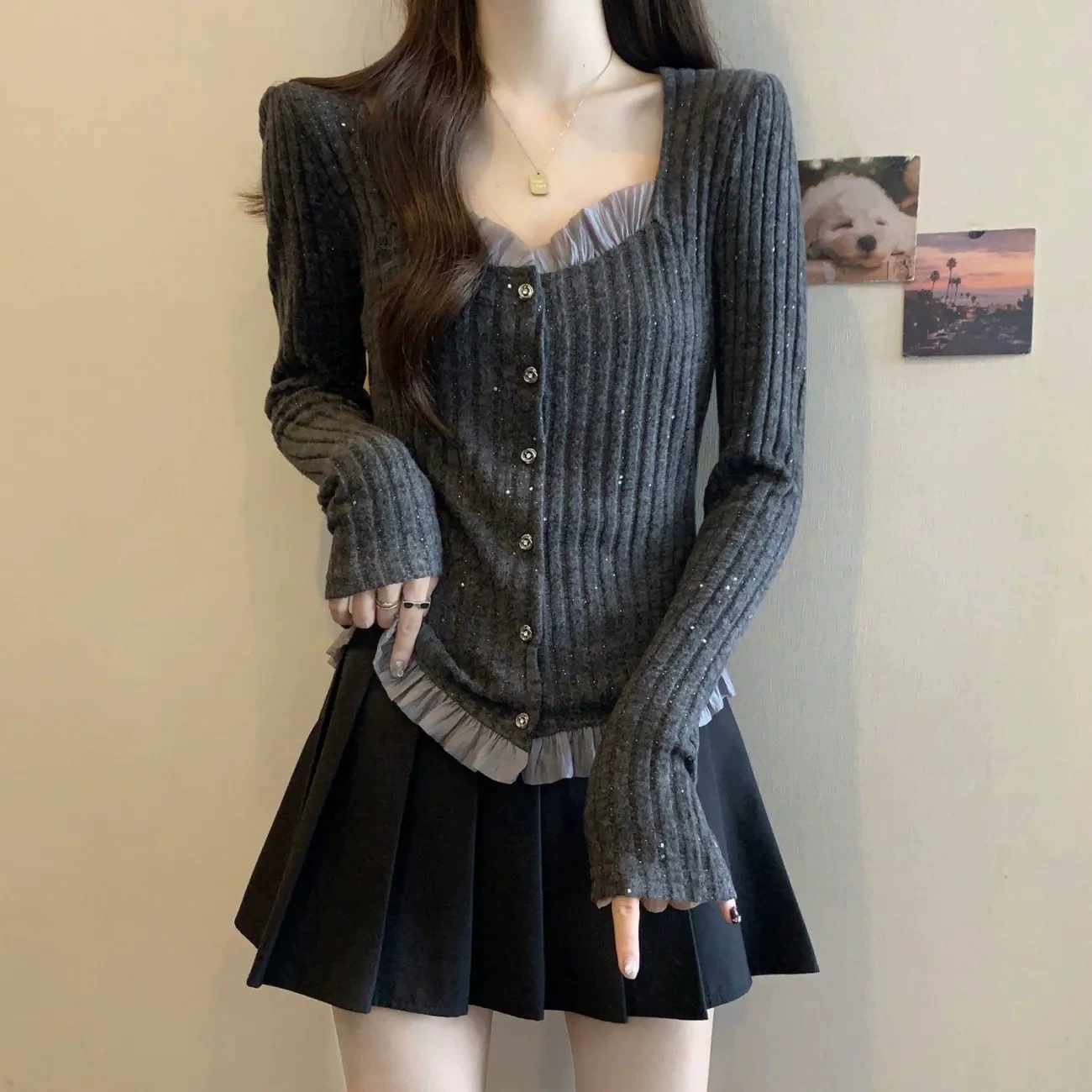 Большой размер женский французский кружево с длинными рукавами вязаный свитер женский осенний и зимний толстый мм тонкий тонкий топ высокого уровня