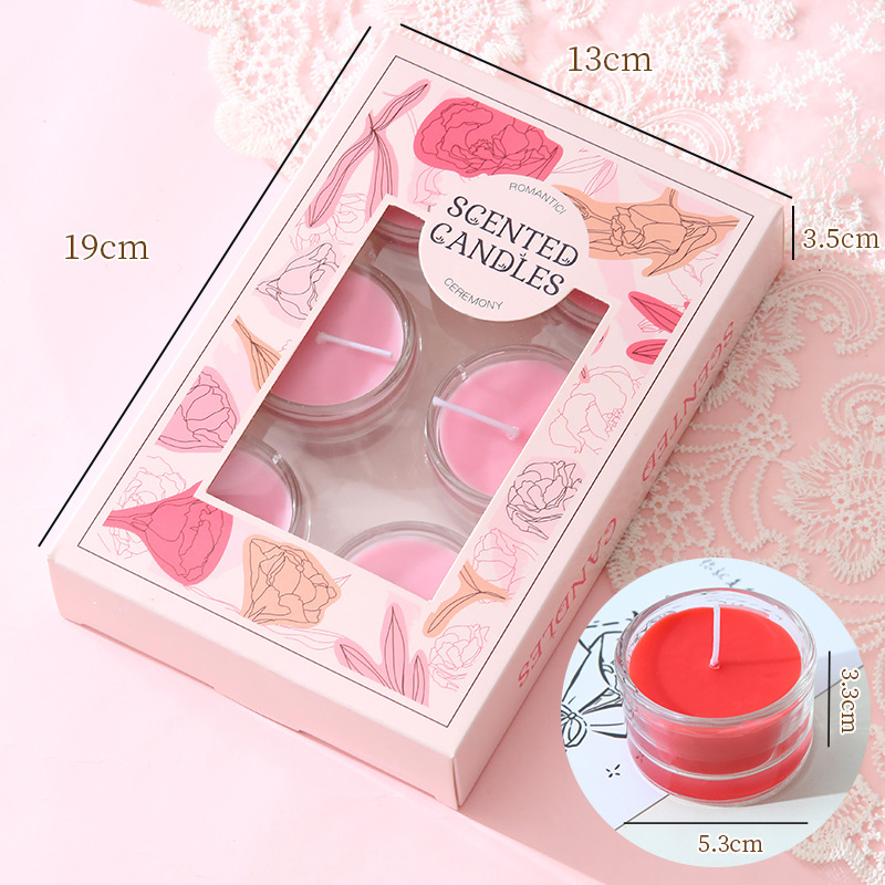 Vaso de vidrio de 8 horas pequeña vela de bananas redonda aceite esencial prueba de fragancia tipo vela sin humo vela vela de cena fábrica al por mayor