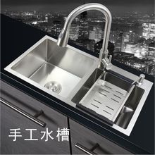 德国加厚手工槽水槽双槽304不锈钢厨房洗菜盆洗碗池台下手工盆