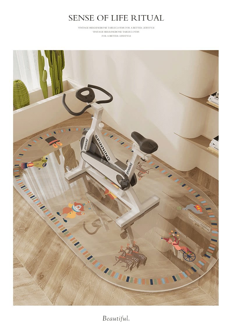 Specialized floor mat for spinning bikes, fitness equipment, non-slip home mat, shock-absorbing transparent oval treadmill carpet