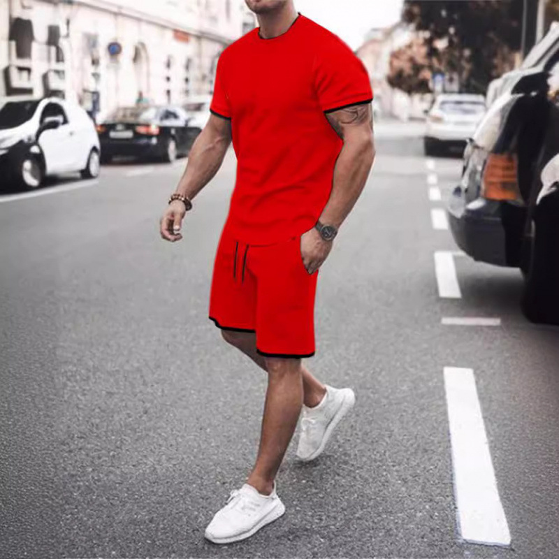 Pantalones cortos de primavera y verano de comercio exterior de manga corta con estampado 3D azul casual delgado traje de hombre deportivo de verano