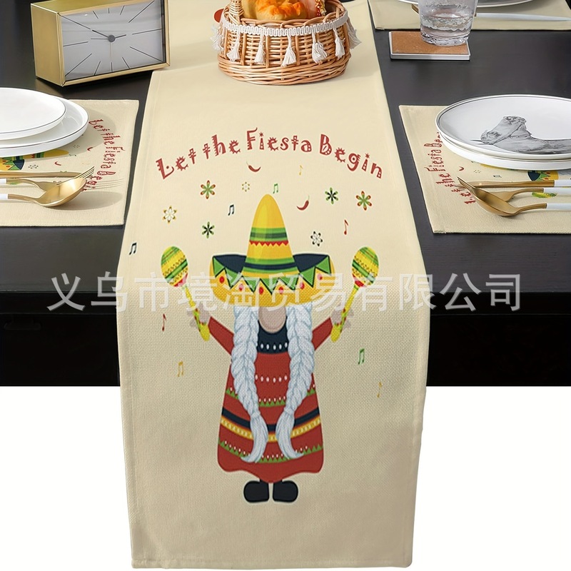 アマゾンの人気メキシコカラーレトロ曼荼羅花亜麻テーブル旗食卓家庭装飾キッチンテーブル旗|undefined