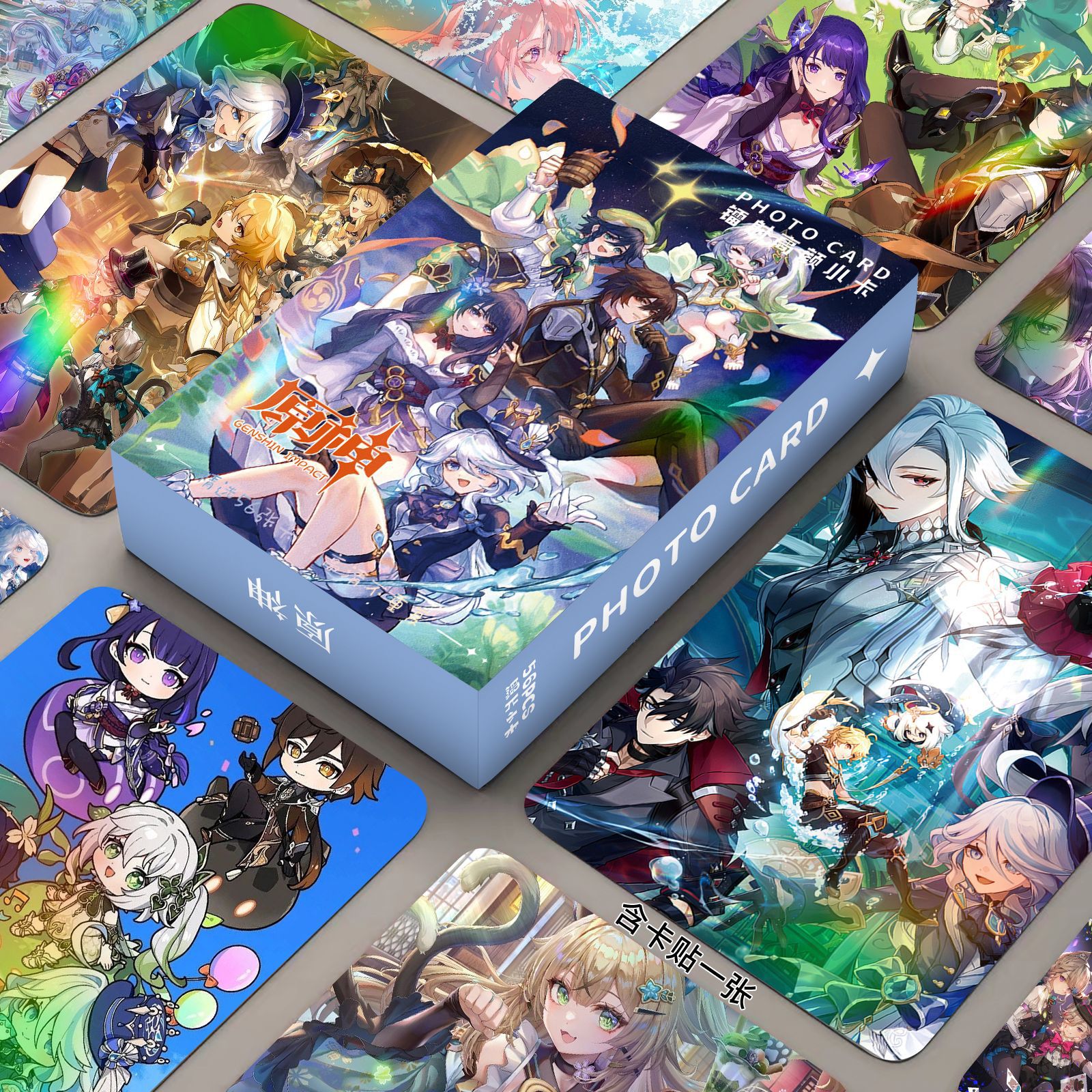 Genshin Impact Mini Cards: 55 Pieces Featuring Raiden Shogun, Diluc, Venti, Nahida, and Other Anime-Style Characters—Packaged as 3-Inch LOMO Cards