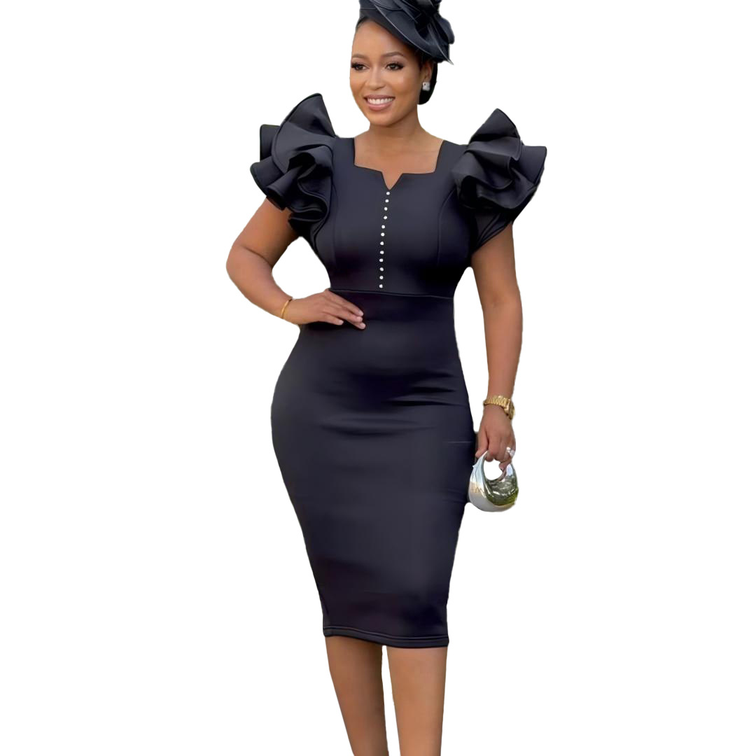 Wholesale Women's Elegant Simple Style Ruffles Solid Color Casual Family Gathering Street V Neck Short Sleeve Hip Skirt display picture 8