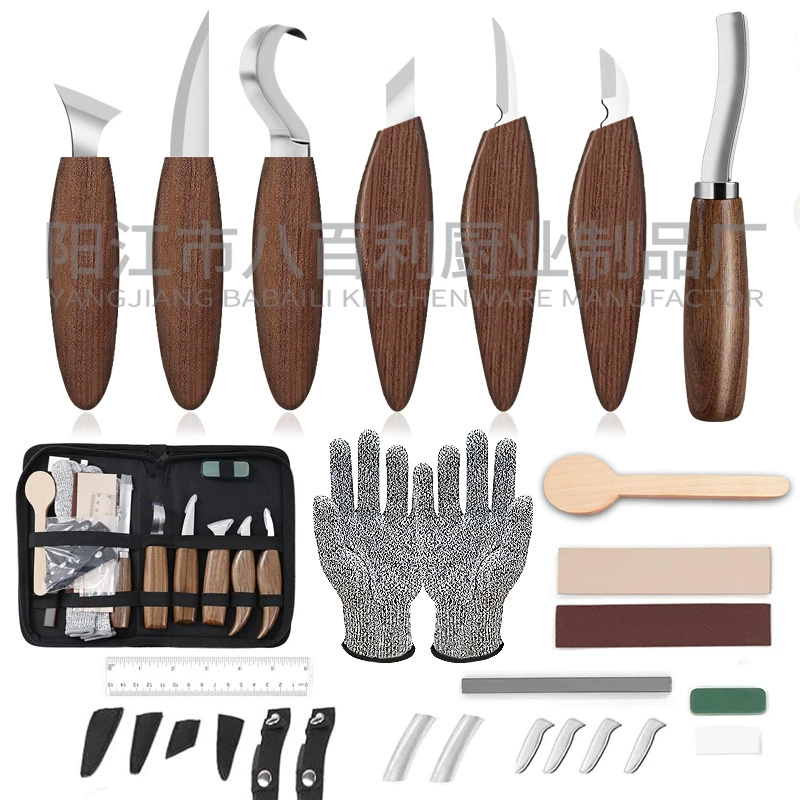 Carved set, gloves, spoon handmade