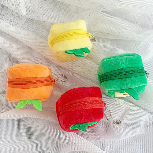 New creative fruit square bag cute plush pendant coin purse coin bag data cable bag lipstick bag wholesale