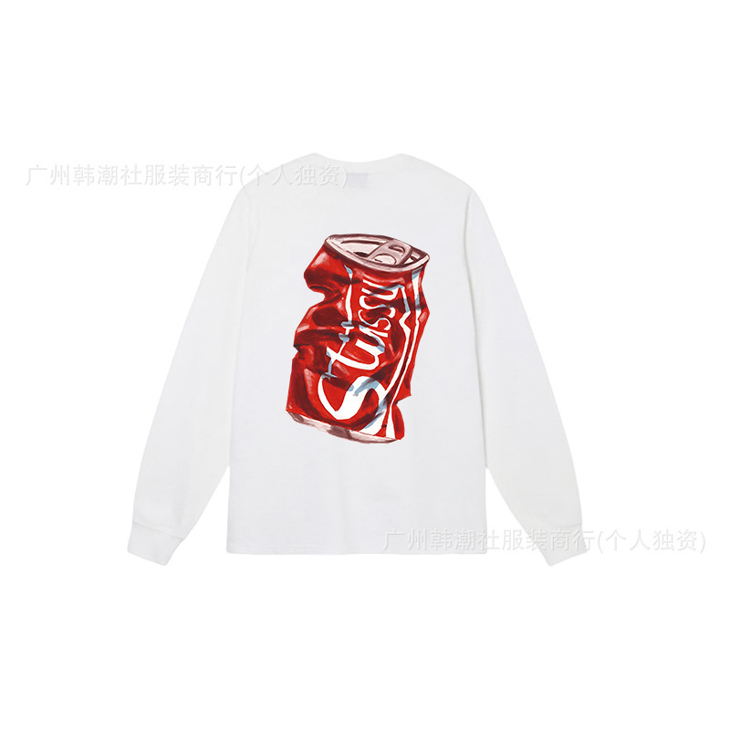 25S跨境斯图西长袖印花t恤美式潮牌STUSSY圆筒布休闲宽松男女同款|undefined