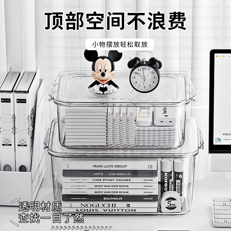 デスクトップ収納ケースアクリル透明防塵カバー付き整理箱オフィステーブル文房具机小雑物ケース|undefined