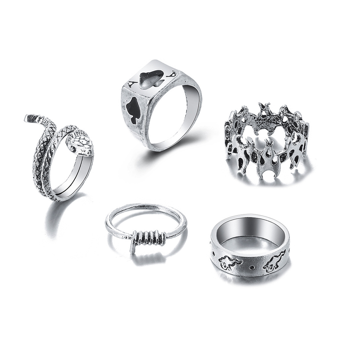 New Creative Simple Fashion Temperament Snake-shaped Spade Ring 5-piece Set display picture 2