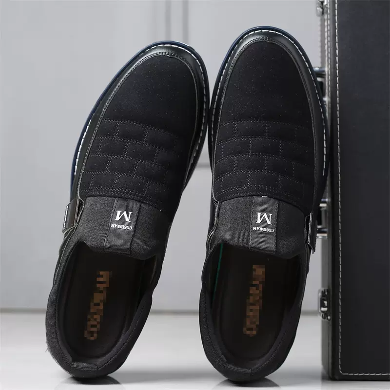 亚马逊跨境男鞋透气不臭脚鞋子男一脚蹬休闲鞋时尚百搭皮鞋爸爸款