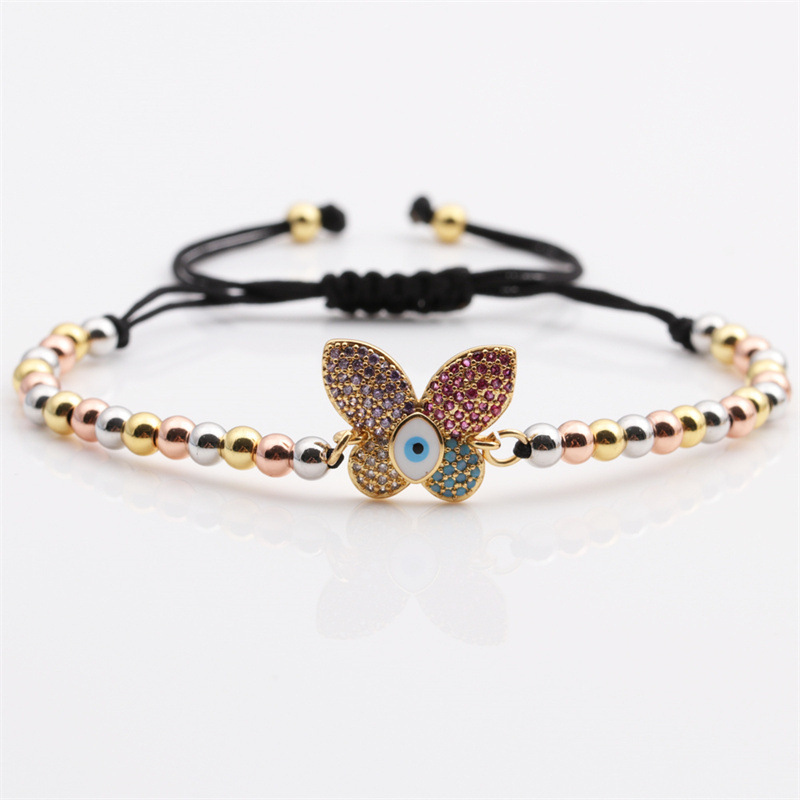 Fashion Colorful Zircon Inlaid Butterfly Adjustable Copper Bracelet Wholesale Nihaojewelry display picture 6