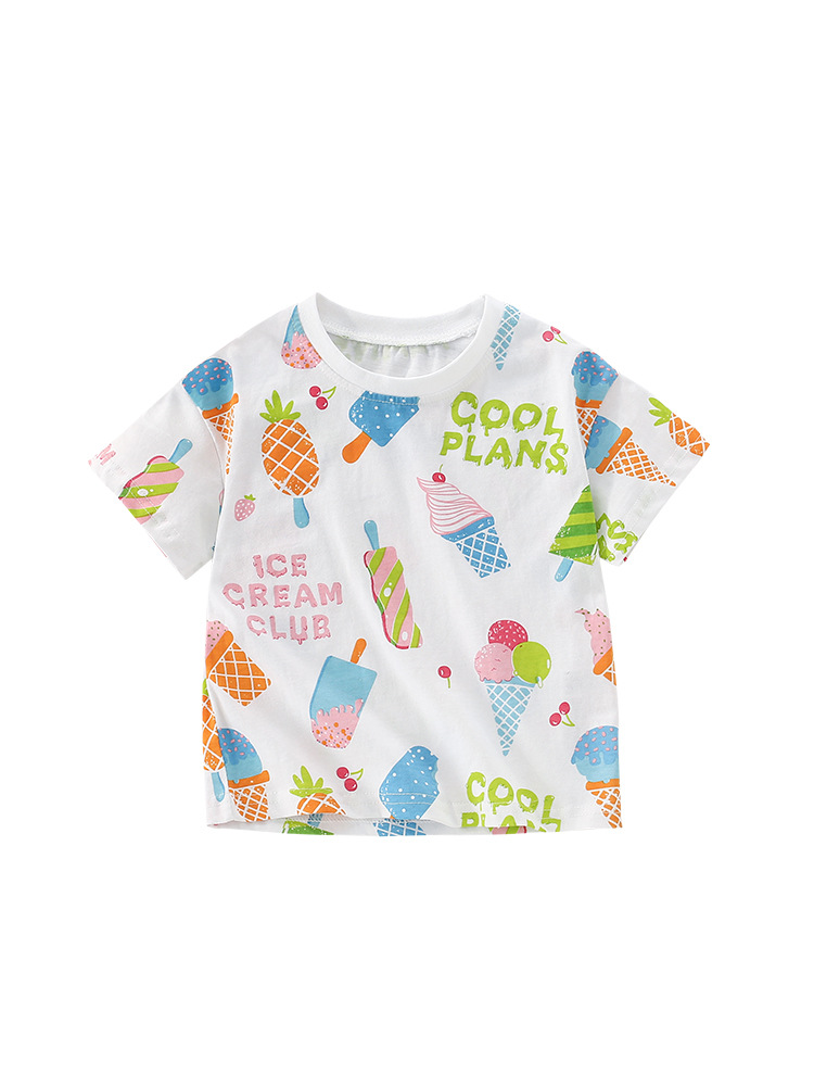 Malwee transfronterizo camiseta infantil de verano nuevo estilo europeo y americano impresión de aire extranjero de cuello redondo de manga corta chaqueta casual