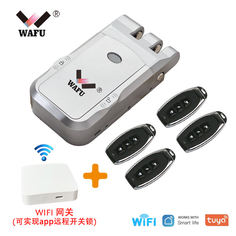Cerradura de puerta antirrobo con control remoto invisible sin taladro para uso doméstico, con diseño de doble circuito y doble motor, de WAFU para comercio transfronterizo.