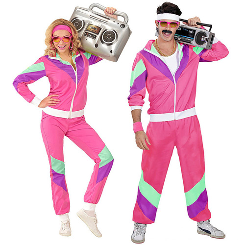 Halloween Costumes 80's Retro Disco Hip Hop Blazer Pants Suit Men's and Women's Adult Dance Wear