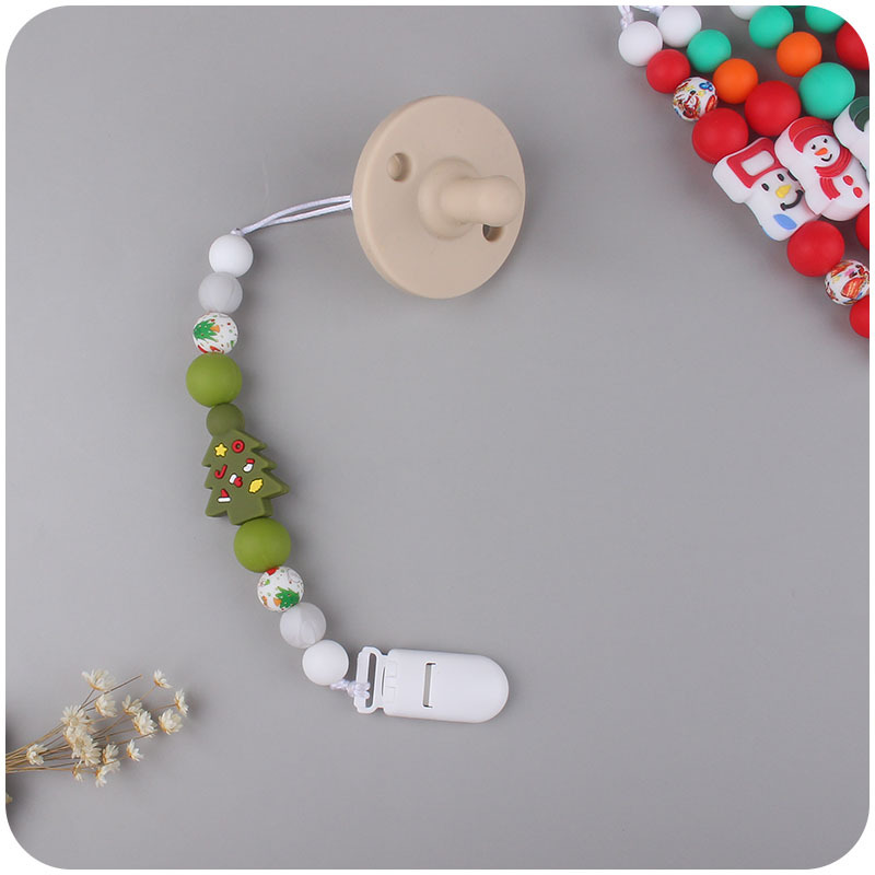 Nuevo bebé dibujos animados Navidad serie chupete cadena bebé cuentas de silicona mordedor dientes molienda anti-gota cadena