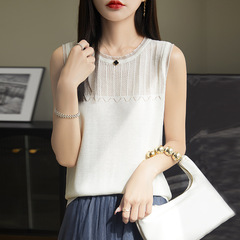 無袖鏤空上衣針織衫夏季新款萊賽爾圓領寬肩帶吊帶背心女2024新款