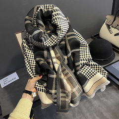 Korean-style houndstooth fashion faux-cashmere scarf for women &ndash; versatile, warm winter accessory with a double-sided design, perfect as a large shawl or cozy neck warmer.