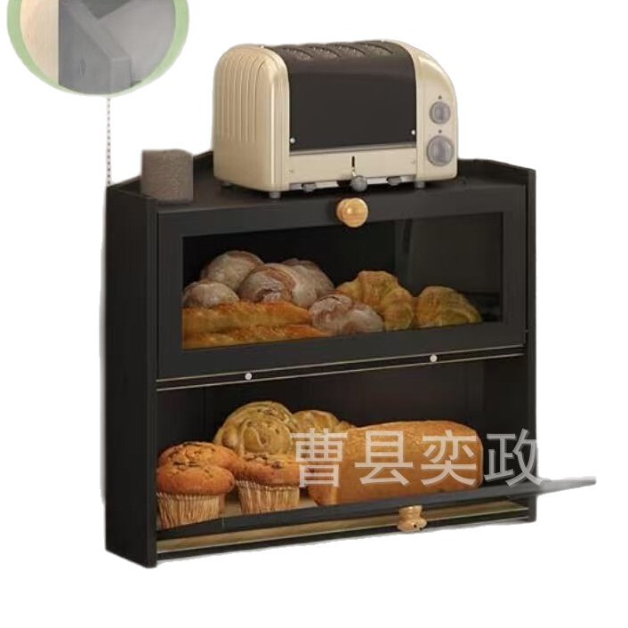 跨境实木拐角面包箱家用木质双层面包收纳盒木制糕点甜品储存箱|undefined