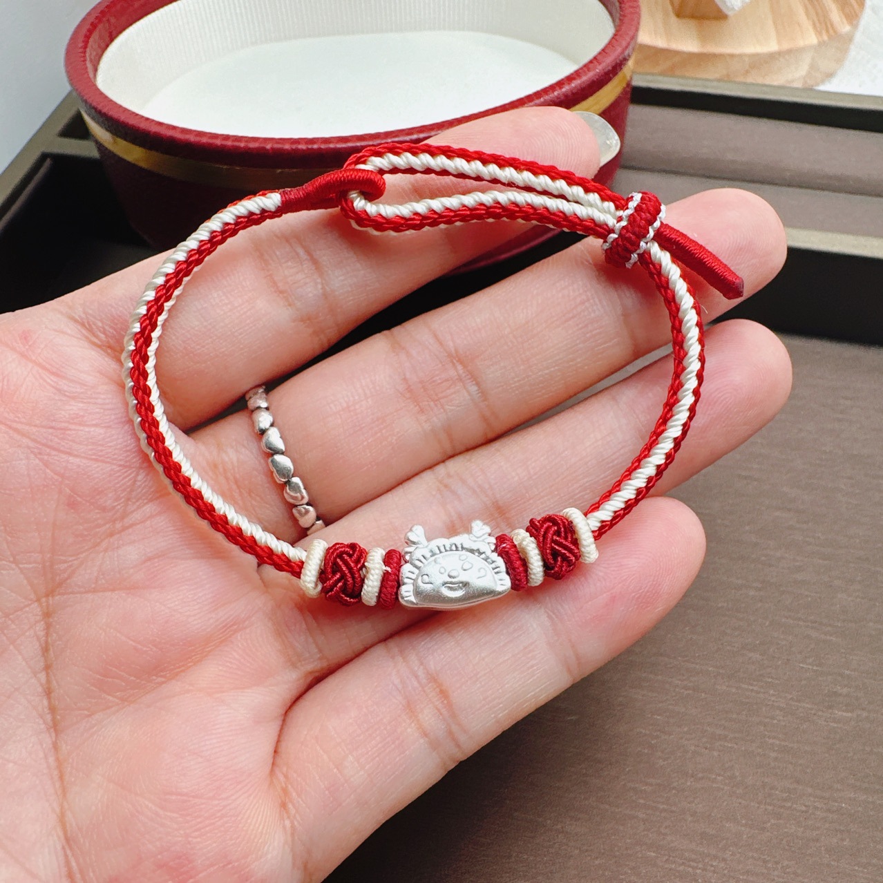 Smiling mouth always open Little Dragon dumpling good luck auspicious Original Design Pure Silver 999 woven hand rope niche men and women bracelet