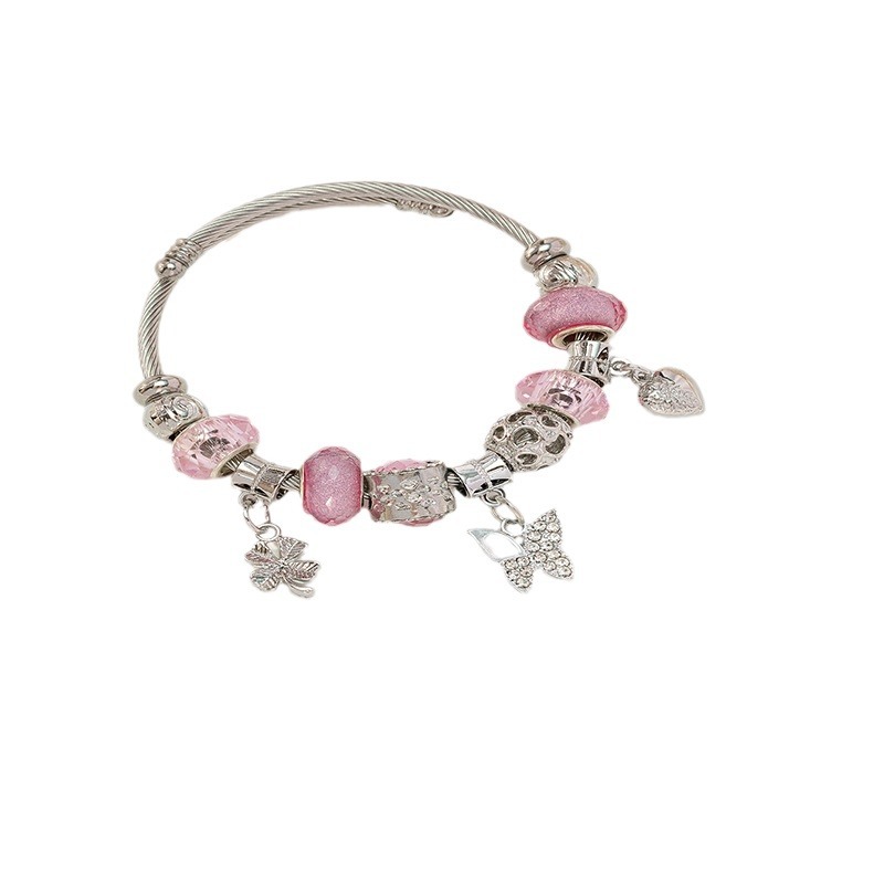 Panjia pulsera Dora DIY cuentas explosivas transfronterizas hojas mariposa accesorios de aleación colgante cristal brazalete de diamante adhesivo
