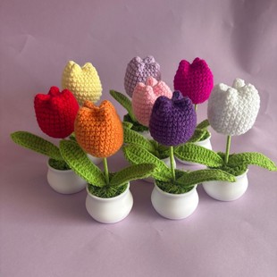 Crocheted Wool Simulated Tulip Small Potted Plant Desktop Car Office Ornaments Handmade Teacher's Day Gifts