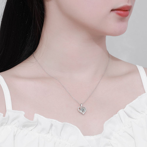Pure Silver Moissanite Necklace for Women - Classic Heart Shape, New Lockchain, Lightweight Luxury, Unique Pendant Jewelry, Birthday Gift