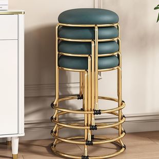 Stool for Home Use, Thickened Modern Simple Light Luxury Round Stool, Stackable Dining Table Chair, Makeup High-End Sense Reinforced Steel Stool