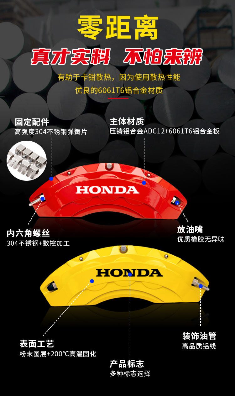 Honda Caliper Covers for 10Th Generation Accord, Civic, Inspire, Avancier, Ur-V, Breeze, Cr-V, and City Brake Modification