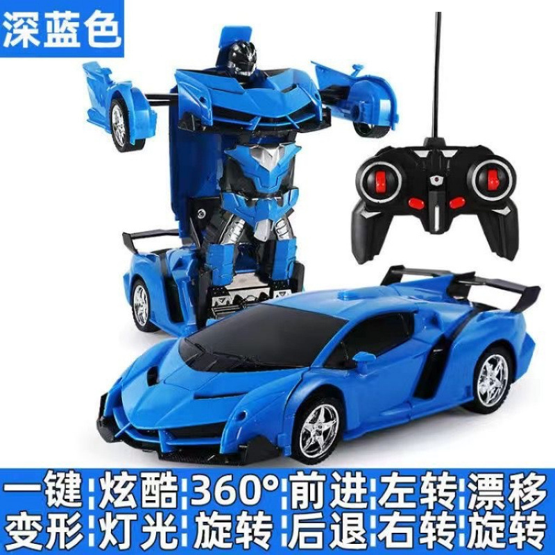 跨境一键变形遥控汽车儿童赛车模型男孩警车变形机器人玩具车批发|undefined