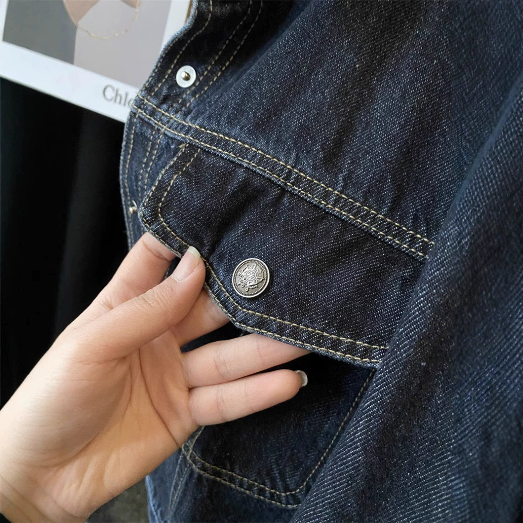 Long-sleeve, denim dark blue jacket, cut