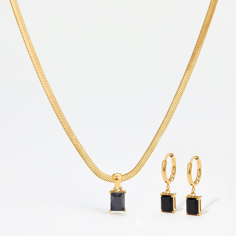 Fashion Square Stainless Steel Inlay Zircon Womenu0027S Earrings Necklace