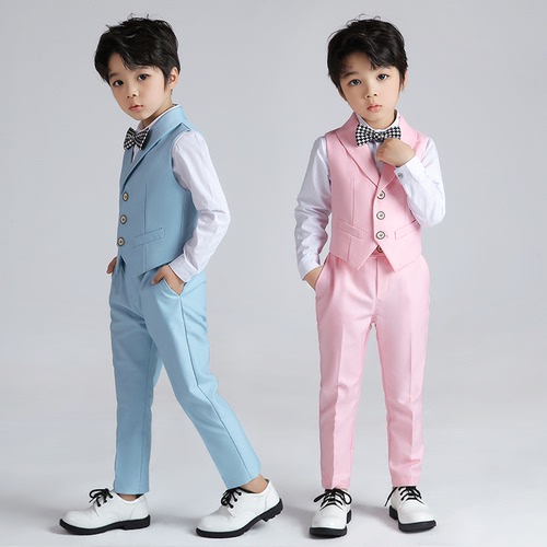 Flower boys British style wedding party formal vest suit for kids children dress suit birthday party carnival model show host singers piano performance clothes