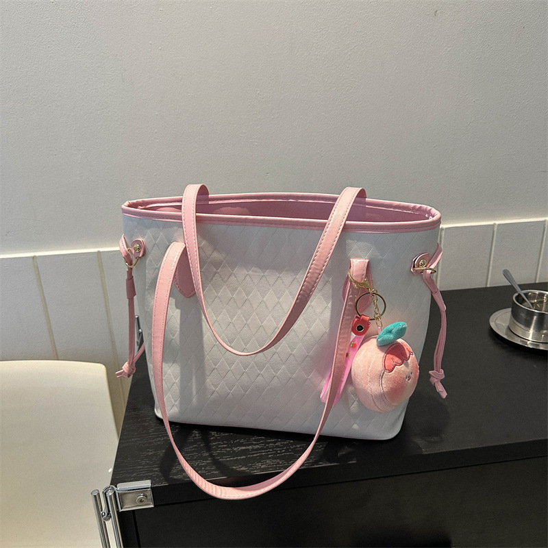 Large Capacity Shoulder Korean Style Pendant Bag Women's 2023 New Commuting Simple Casual Solid Color Simple Class Tote Bag Large Capacity Shoulder Korean Style Pendant Bag Women's 2023 New Commuting Simple Casual Solid Color Simple Class Tote Bag