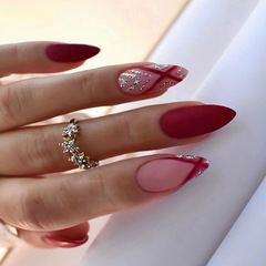Minimalist pure red matte nail art for New Year, bride nail design with diamond pattern, sparkly gold powder, Western and Eastern-inspired Instagram-style nails