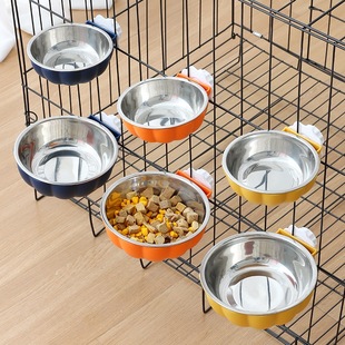 Pet dog pumpkin stainless steel dog cage hanging pet bowl anti-knock 2-in -1 pet bowl