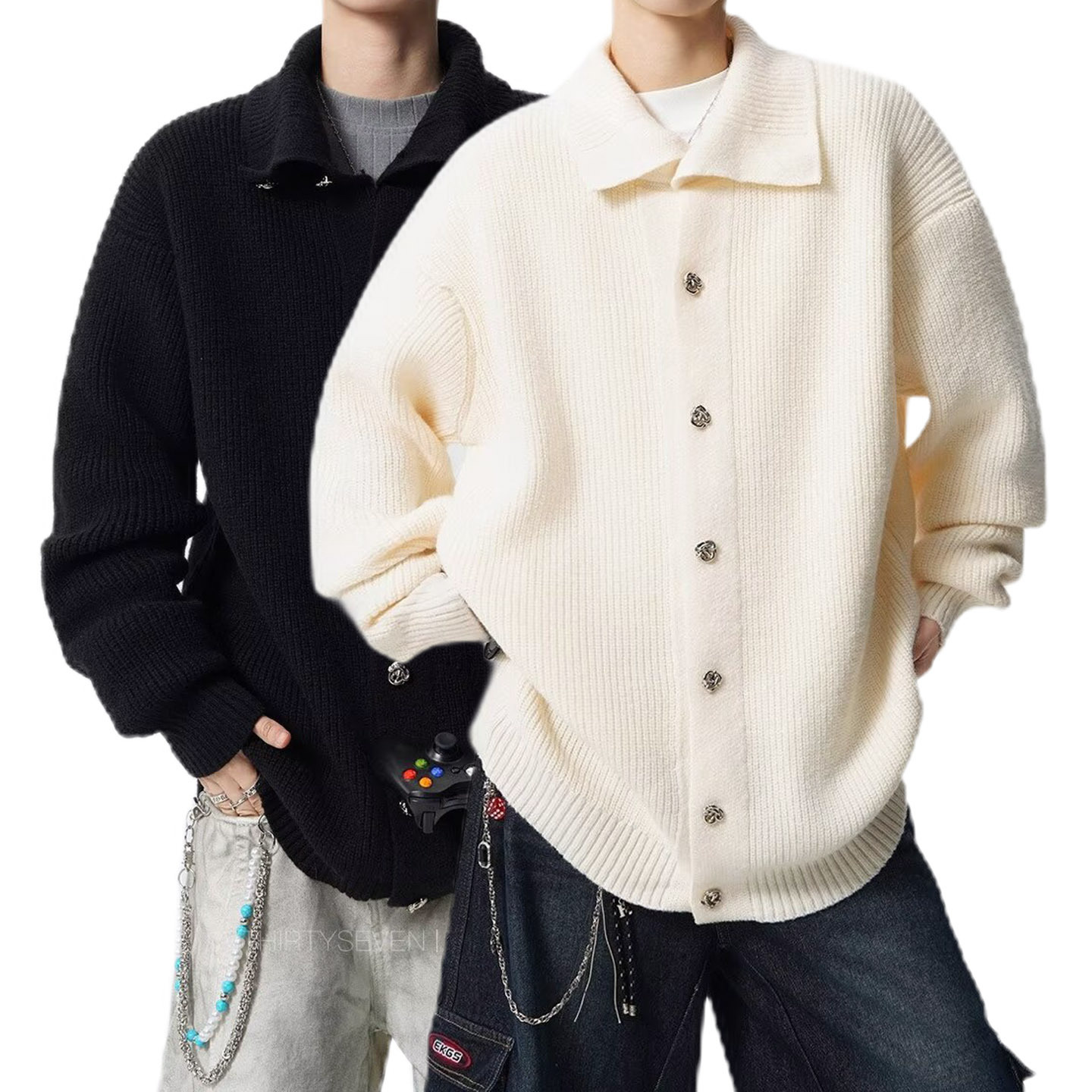 Explosiones transfronterizas de tamaño europeo de tamaño grande medio alto cuello con la solapa camiseta de punto suéter cardigán hombre chaqueta vieja fábrica de viento al por mayor